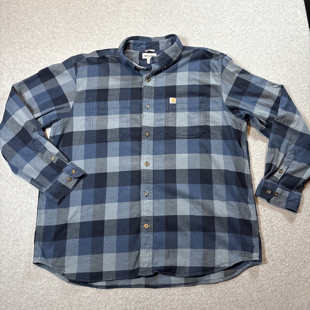 Carhartt Blue Plaid Button Down Men's 2XL Long Sleeve 2 Pocket Work Causal Relax